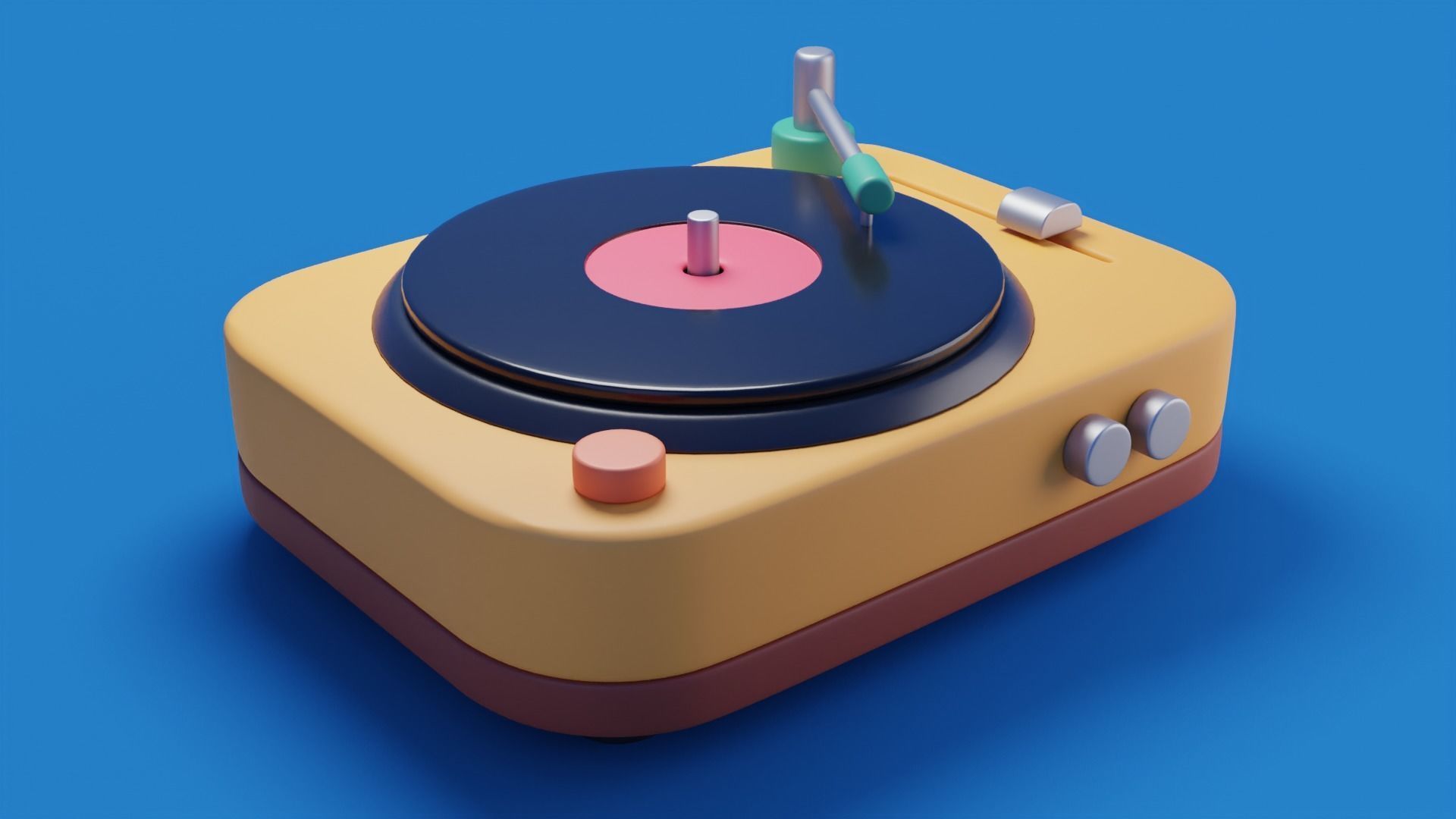 Cartoon vinyl record player Low-poly 3D model_5
