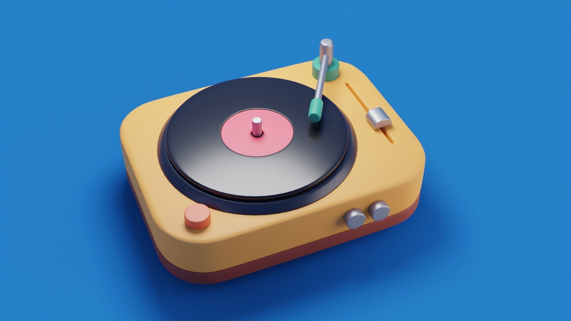 Cartoon vinyl record player Low-poly 3D model_2