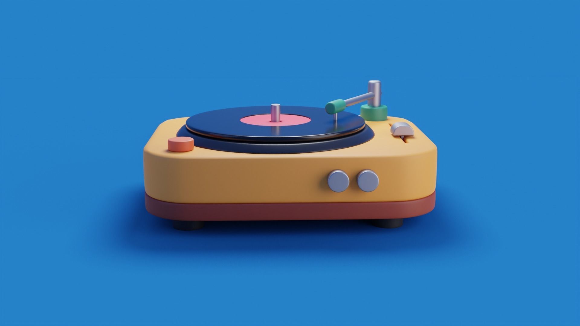 Cartoon vinyl record player Low-poly 3D model_3