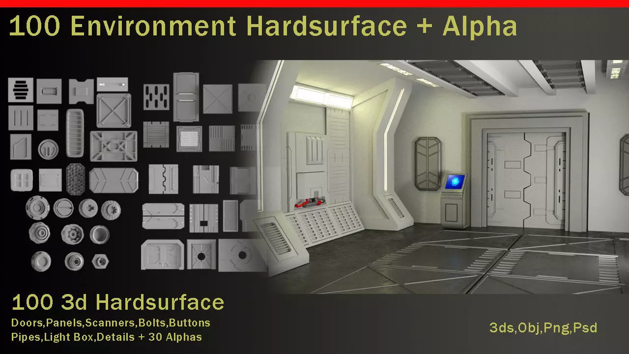 100 Scifi Interior Environment Parts Plus Alphas Vol 1 Low-poly 3D model