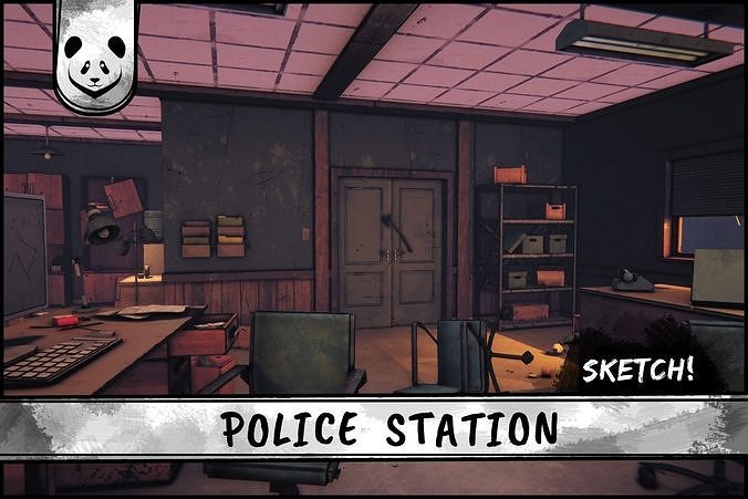 Sketch Art Police Station 3D Model Low-poly 3D model