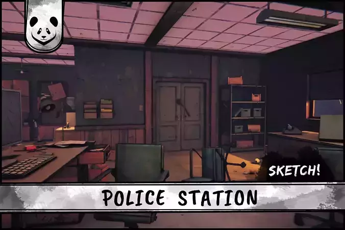 Sketch Art Police Station 3D Model Low-poly 3D model