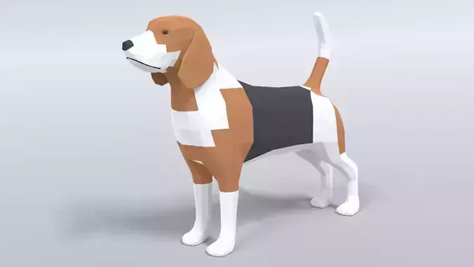 Low Poly Cartoon Beagle Dog Low-poly 3D model