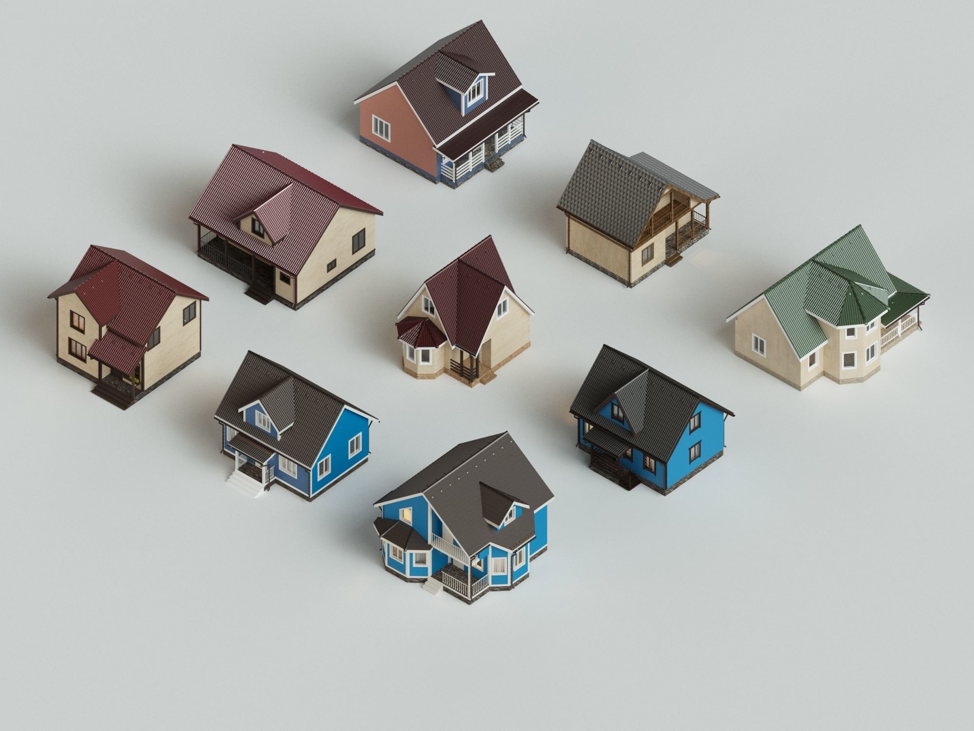 Set of 9 tiny houses 3D model_1