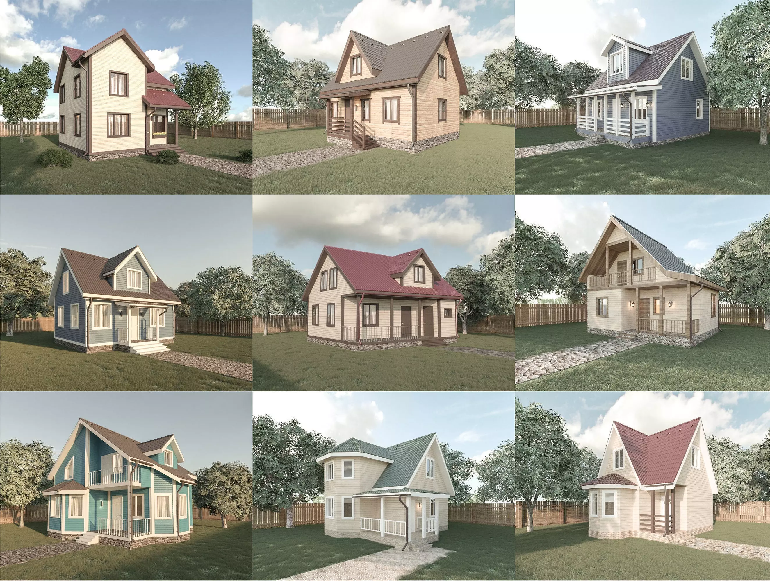 Set of 9 tiny houses 3D model_0