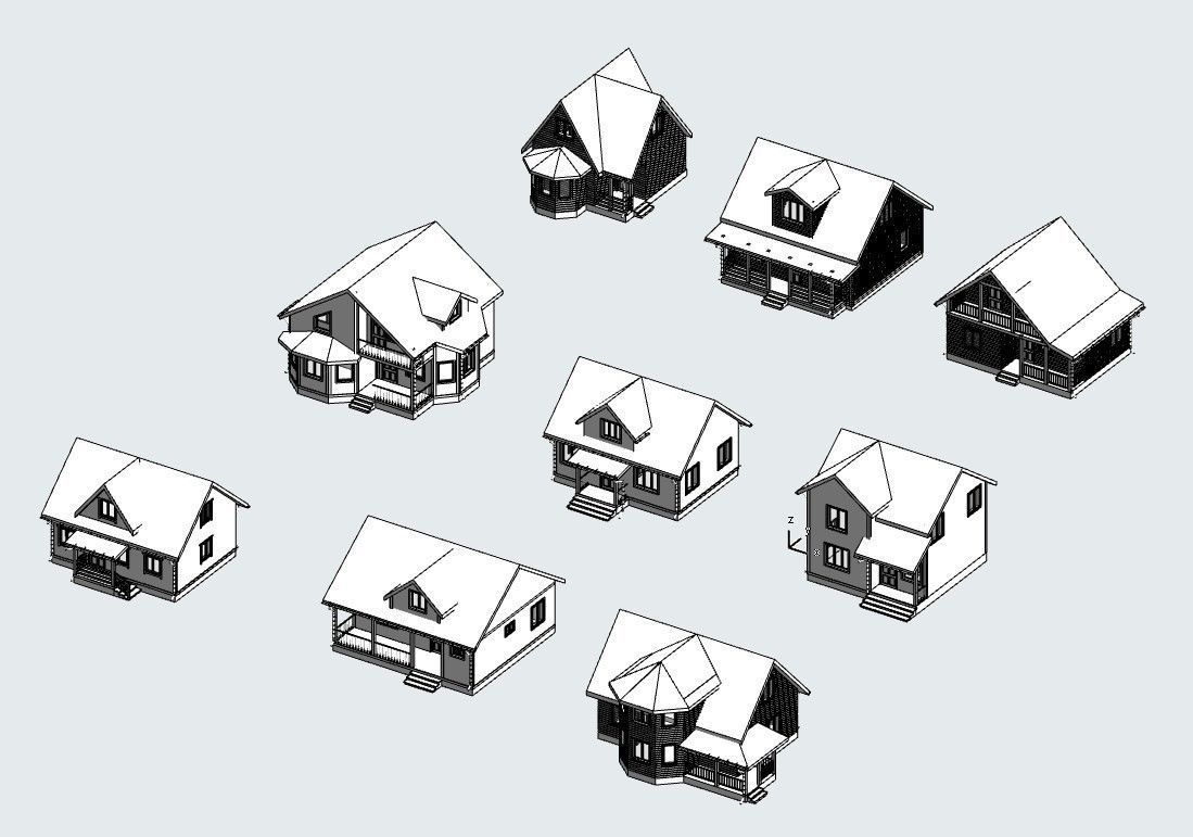 Set of 9 tiny houses 3D model_3
