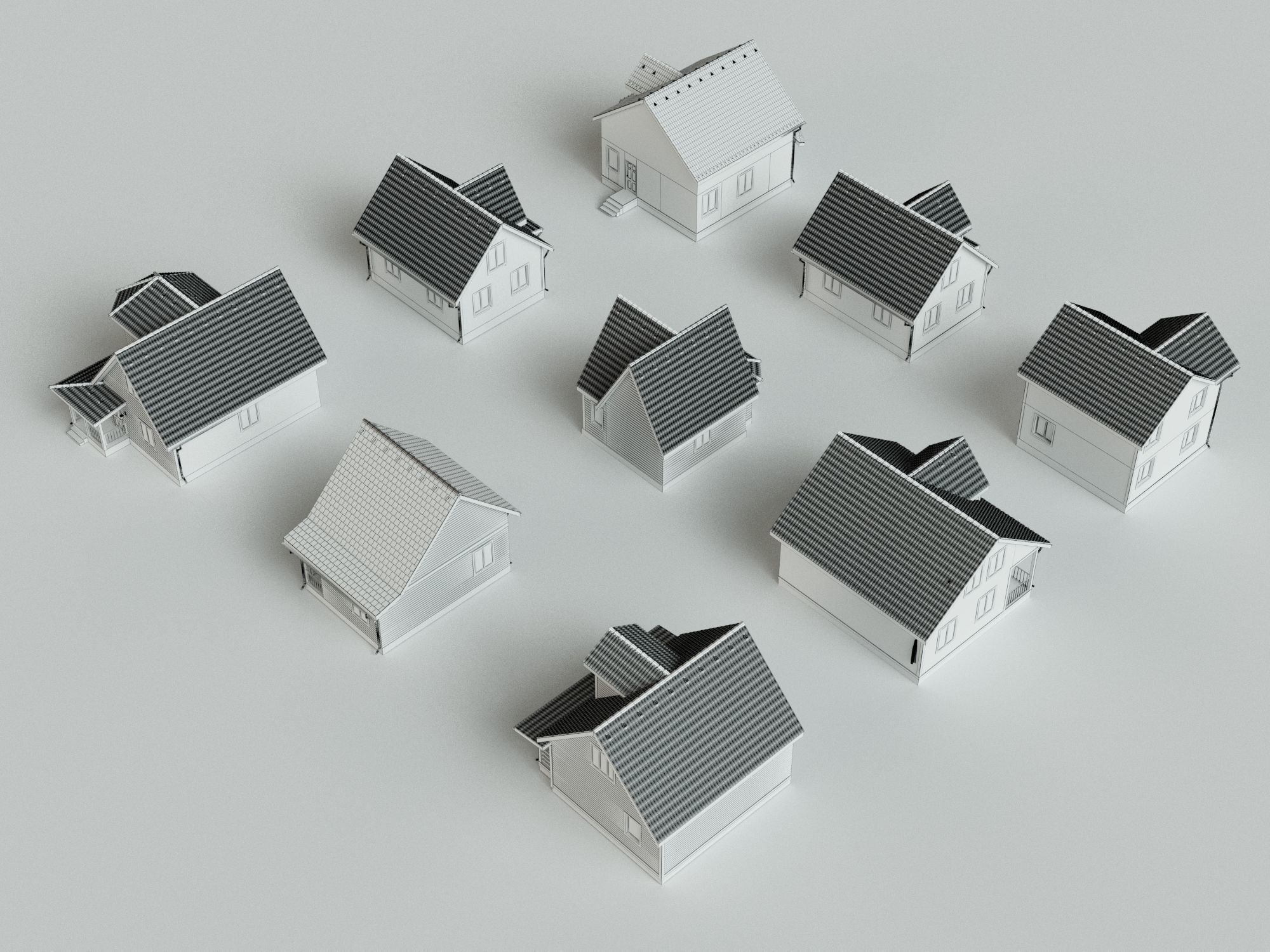 Set of 9 tiny houses 3D model_2