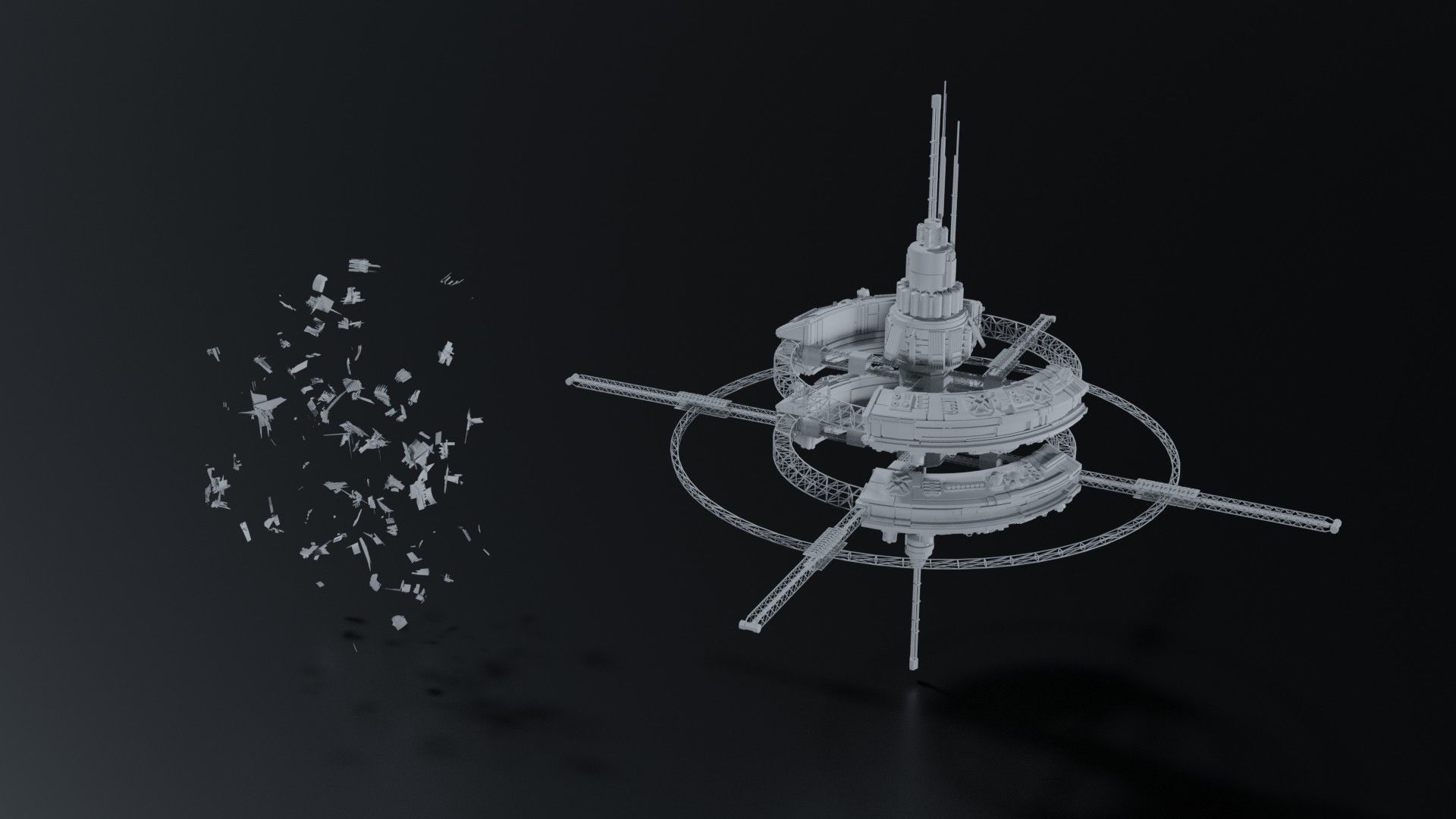 Space Station and Debris 3D model_2