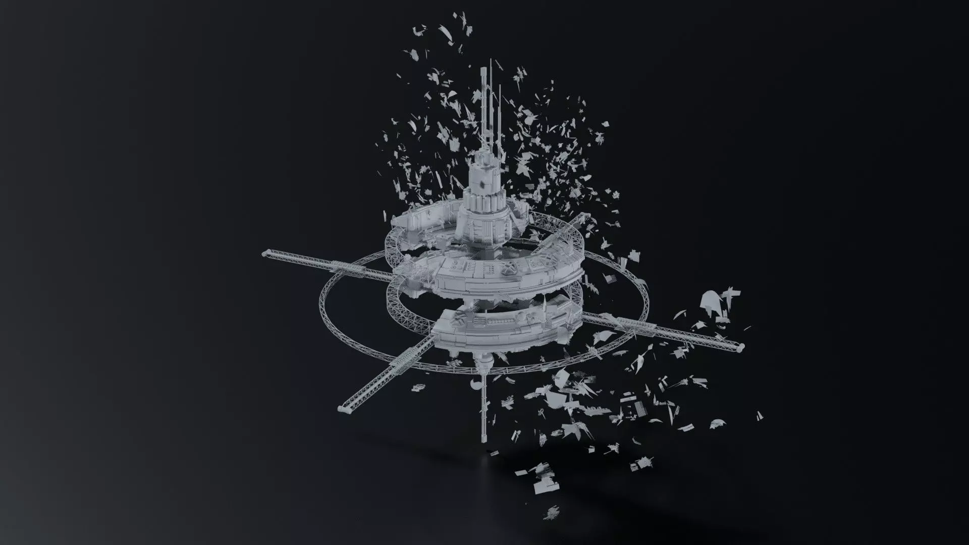 Space Station and Debris 3D model_0