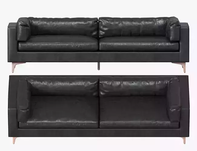 Black Leather Cushion Back Sofa