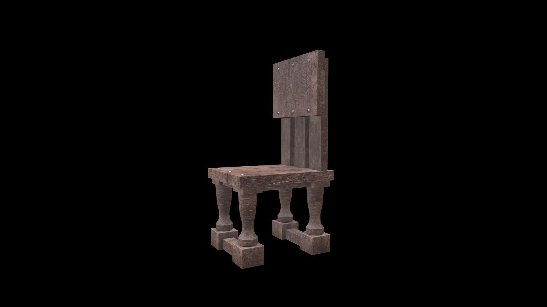 Old Chair Low-poly 3D model_9