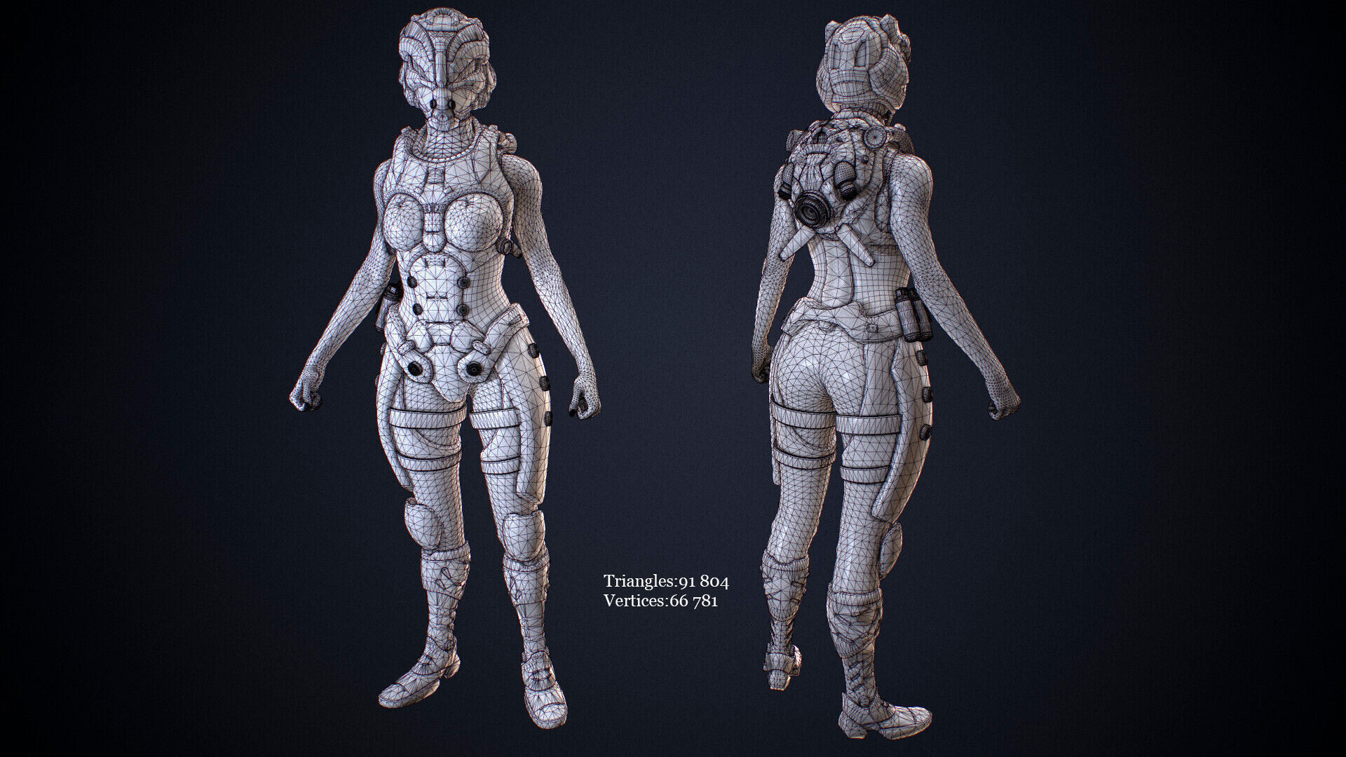 Sci-fi solder female version Low-poly 3D model_10