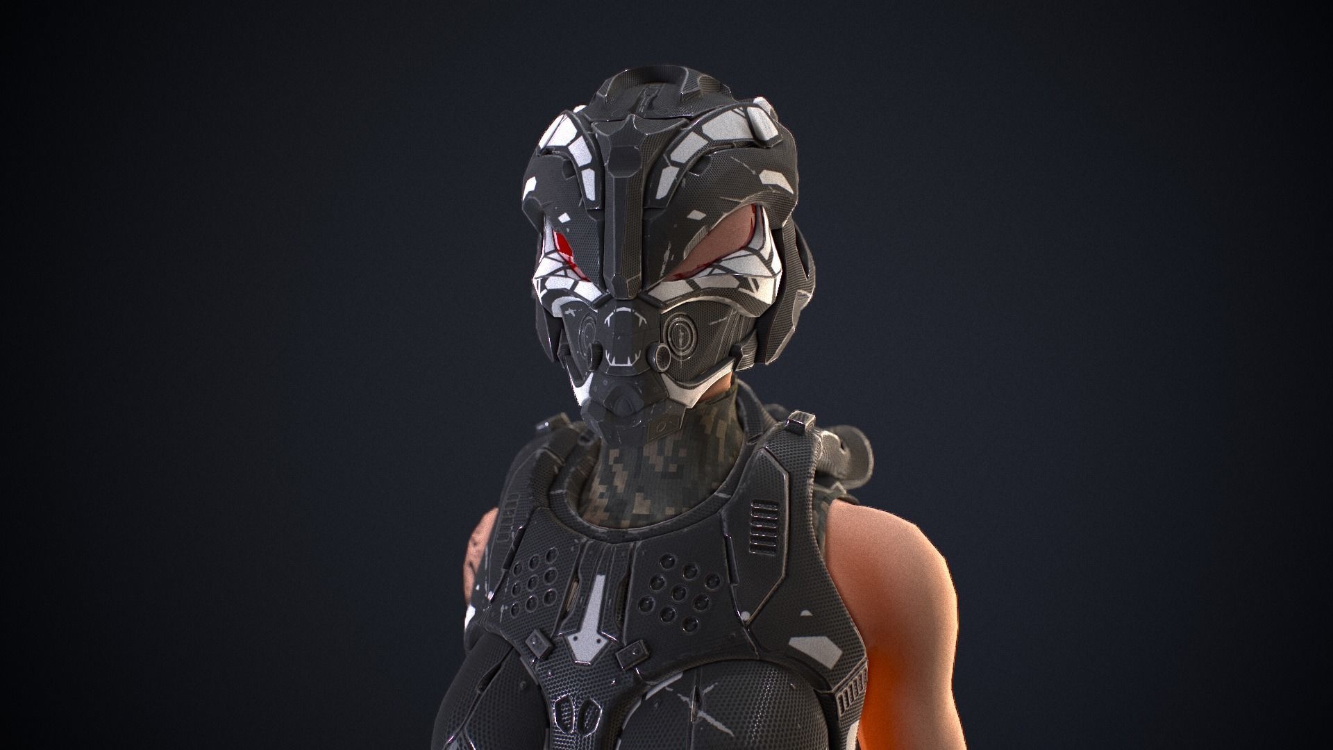 Sci-fi solder female version Low-poly 3D model_6