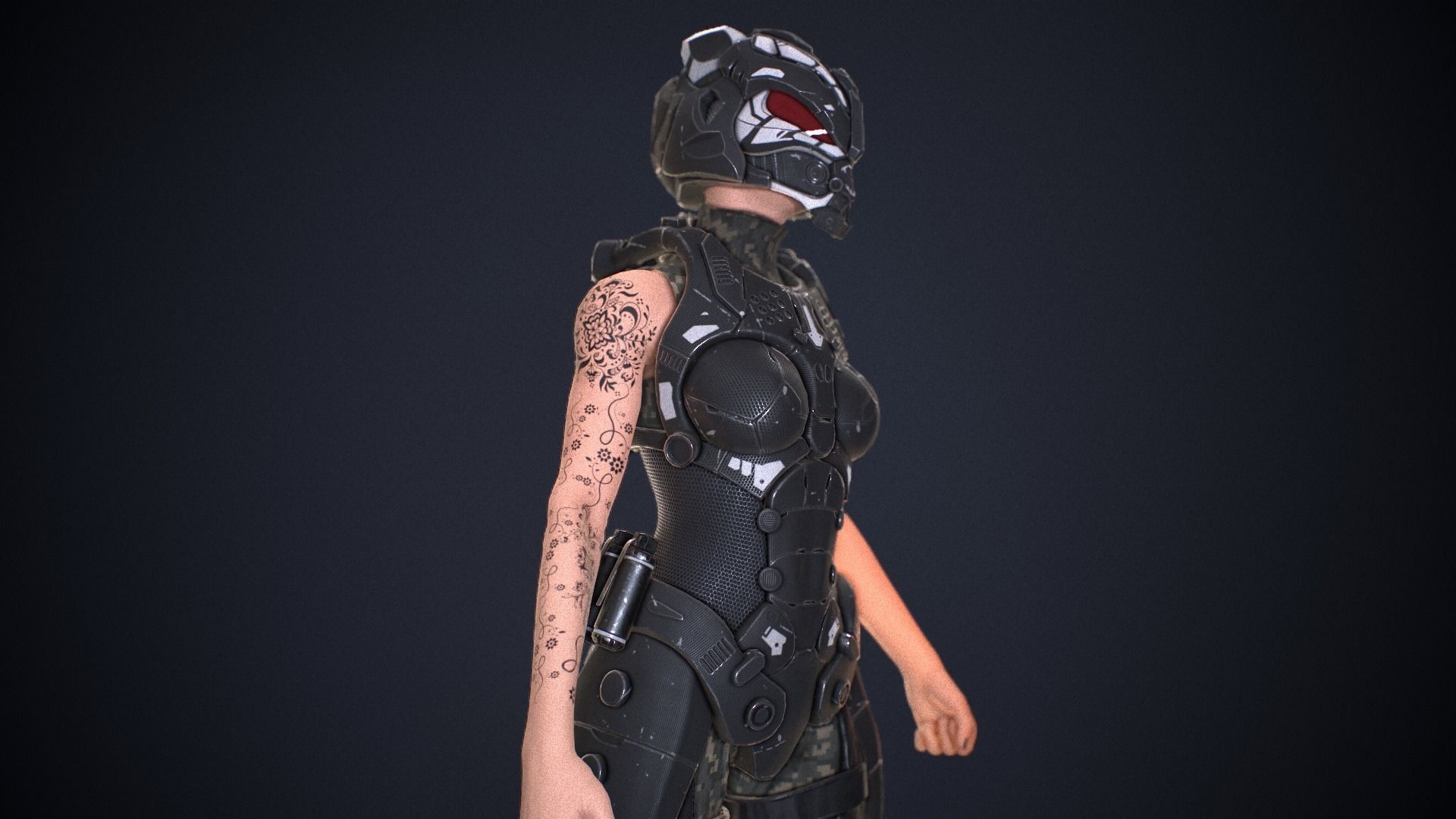 Sci-fi solder female version Low-poly 3D model_5