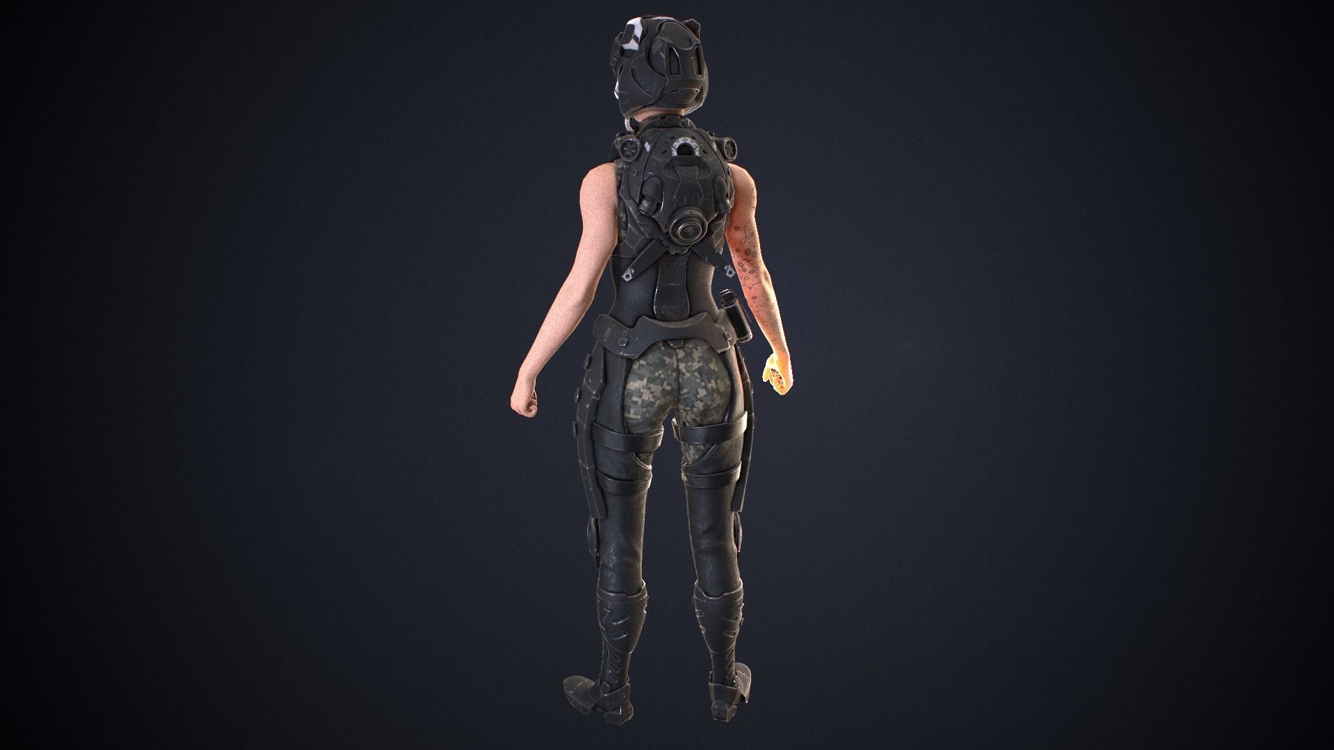 Sci-fi solder female version Low-poly 3D model_3