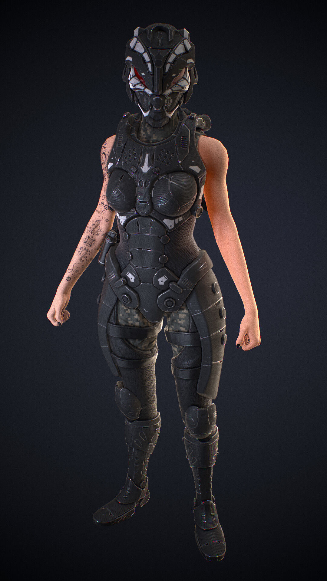 Sci-fi solder female version Low-poly 3D model_7
