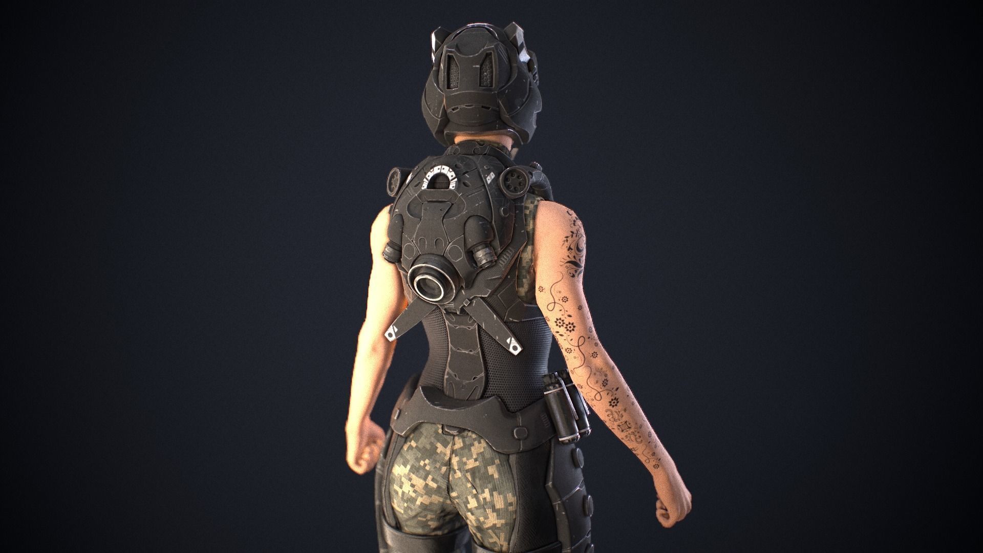 Sci-fi solder female version Low-poly 3D model_9