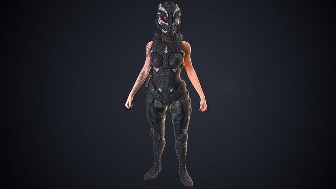 Sci-fi solder female version Low-poly 3D model