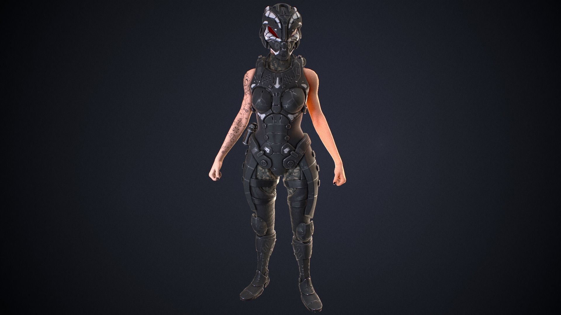 Sci-fi solder female version Low-poly 3D model_0
