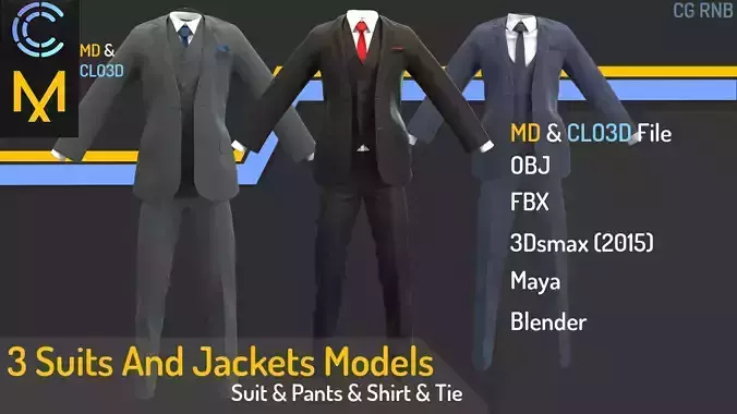 3 Suits And Jackets Models 3D model