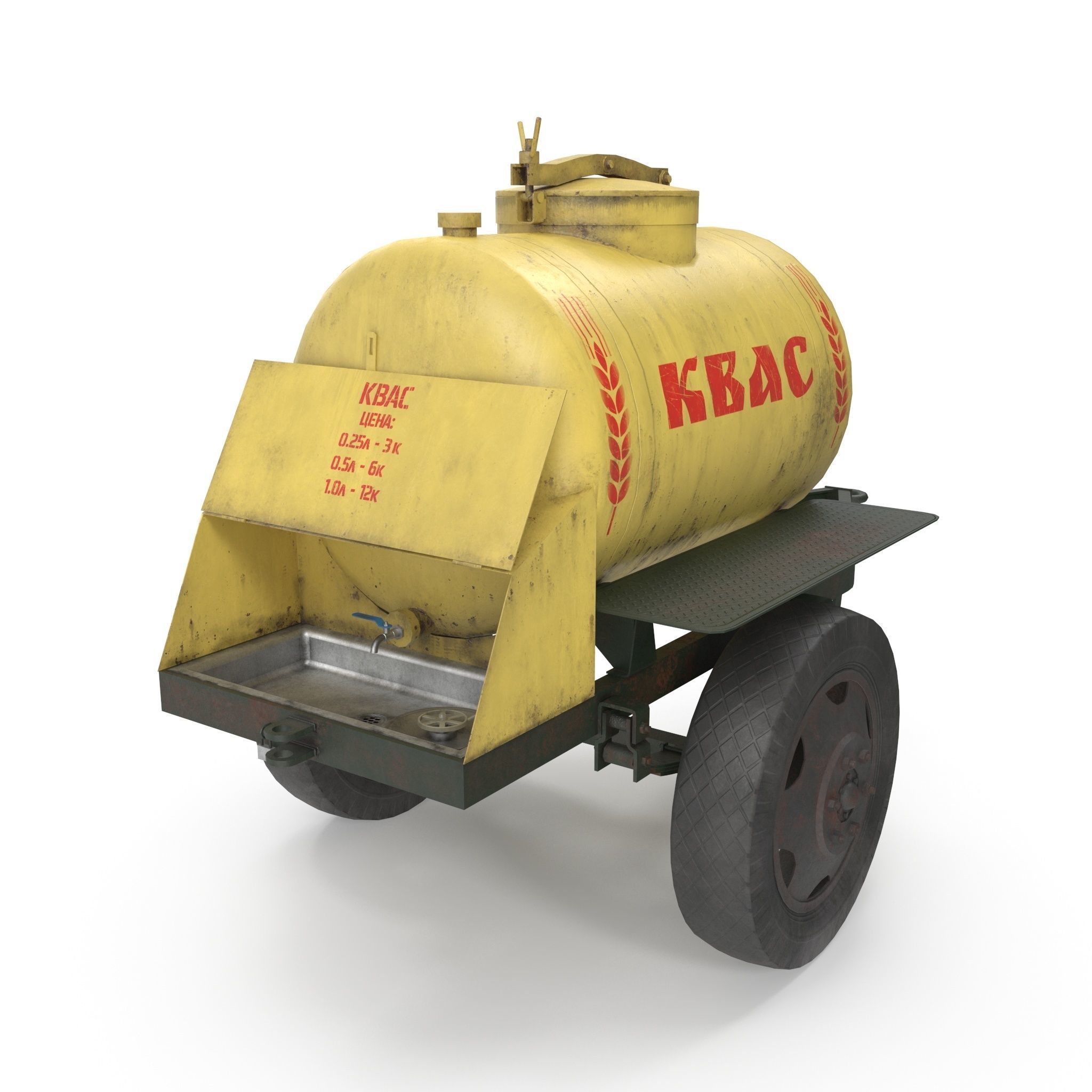 Barrel trailer for kvass and beer Low-poly 3D model_7