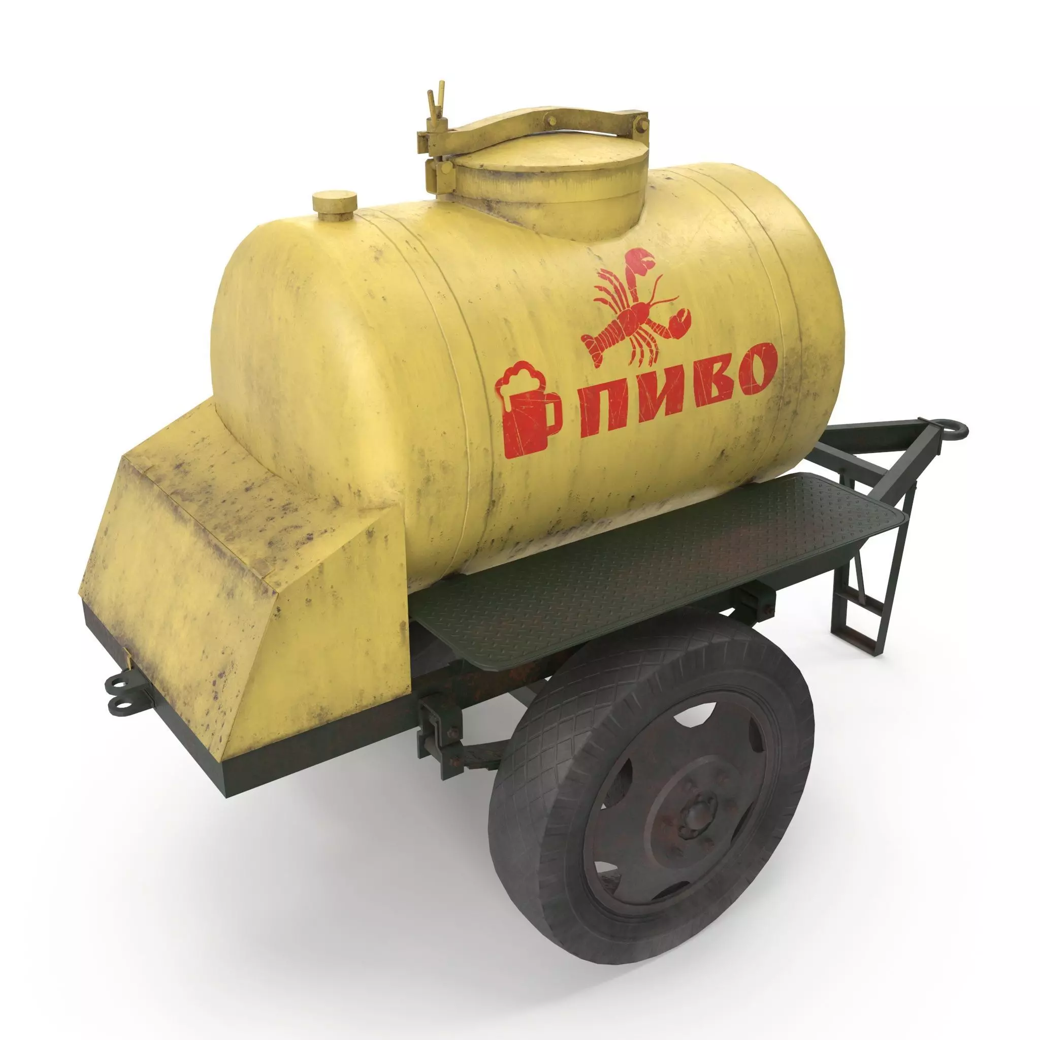 Barrel trailer for kvass and beer Low-poly 3D model_0
