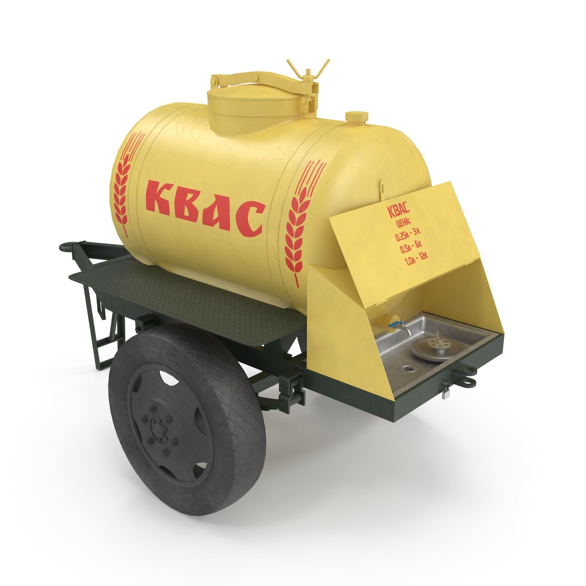 Barrel trailer for kvass and beer Low-poly 3D model_2