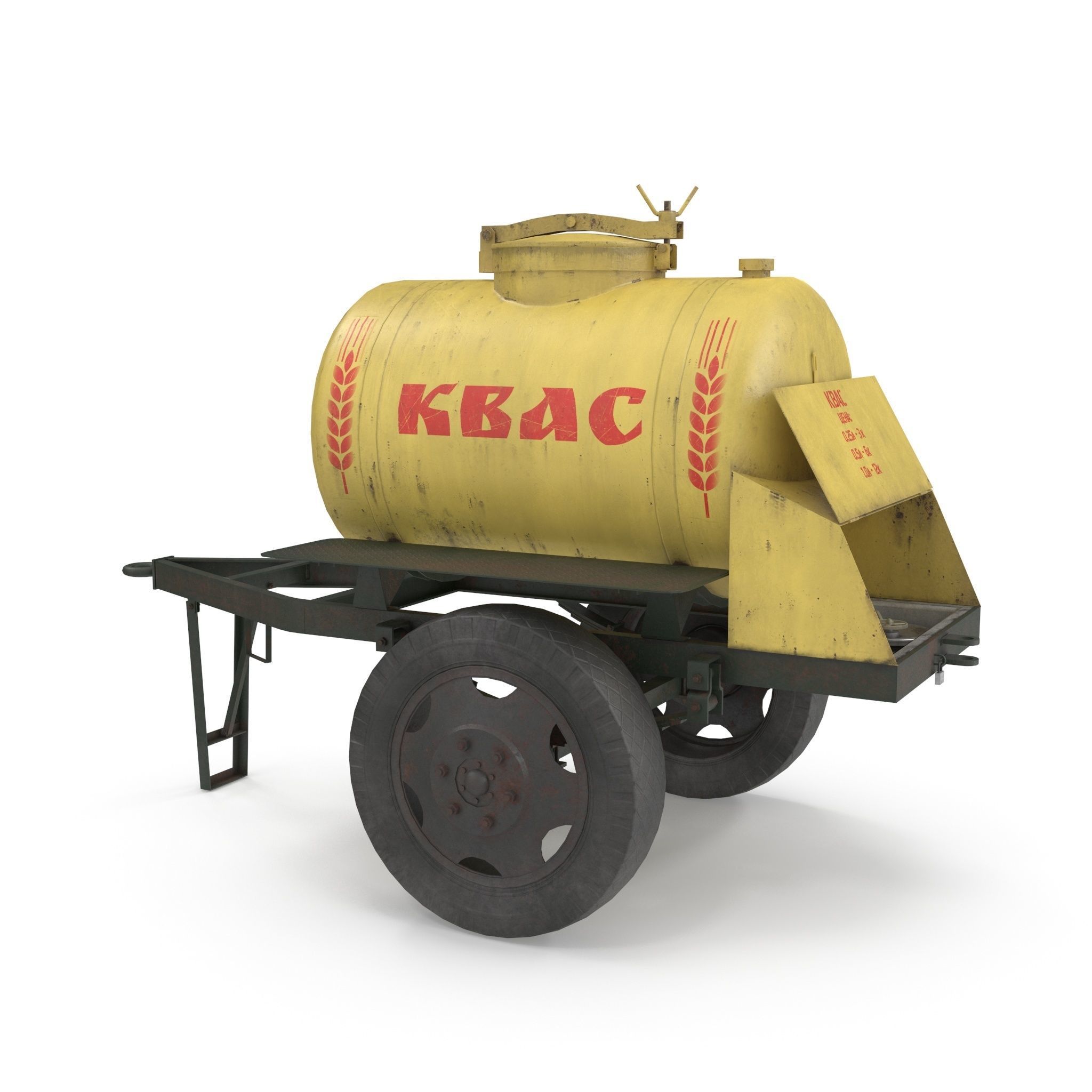 Barrel trailer for kvass and beer Low-poly 3D model_9