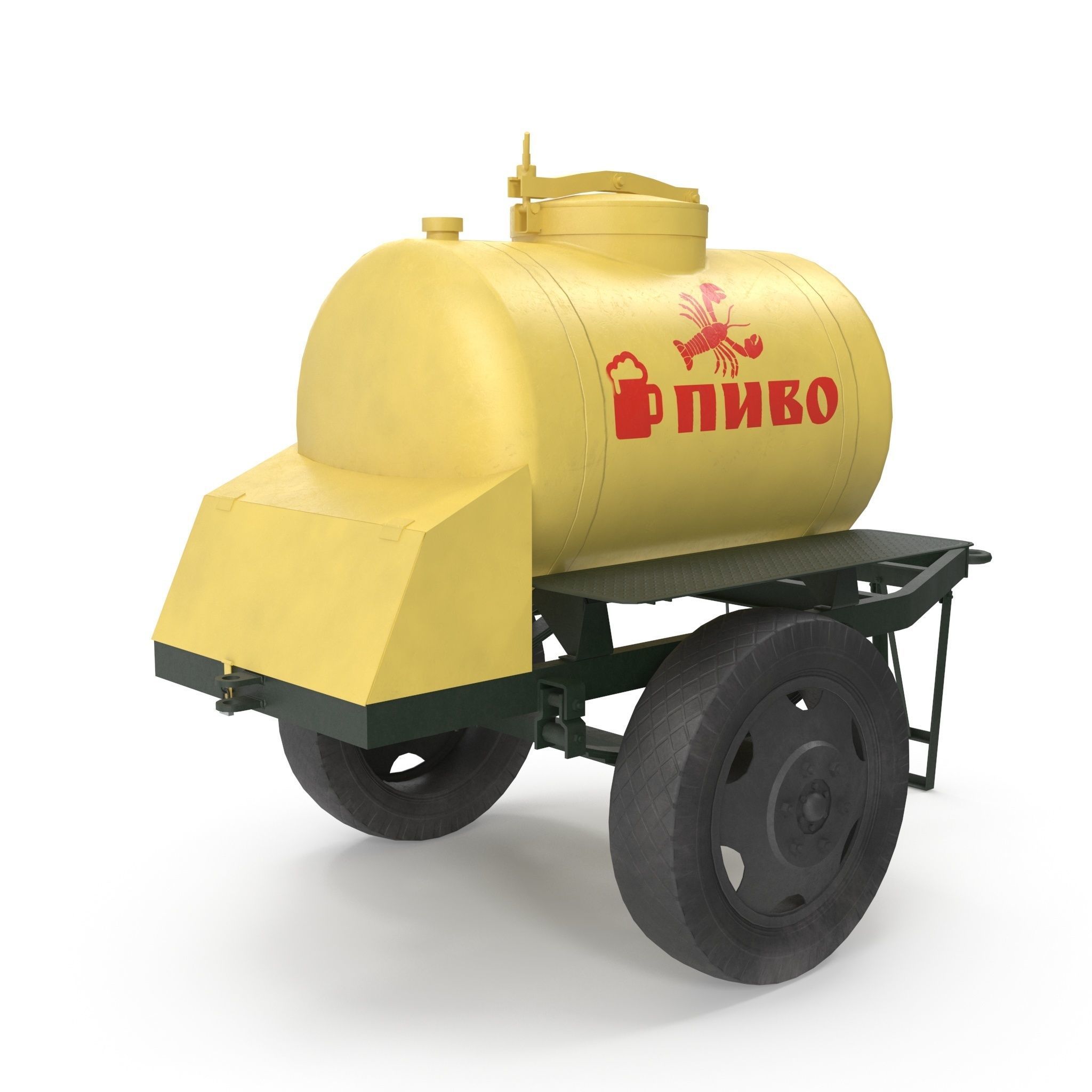 Barrel trailer for kvass and beer Low-poly 3D model_11