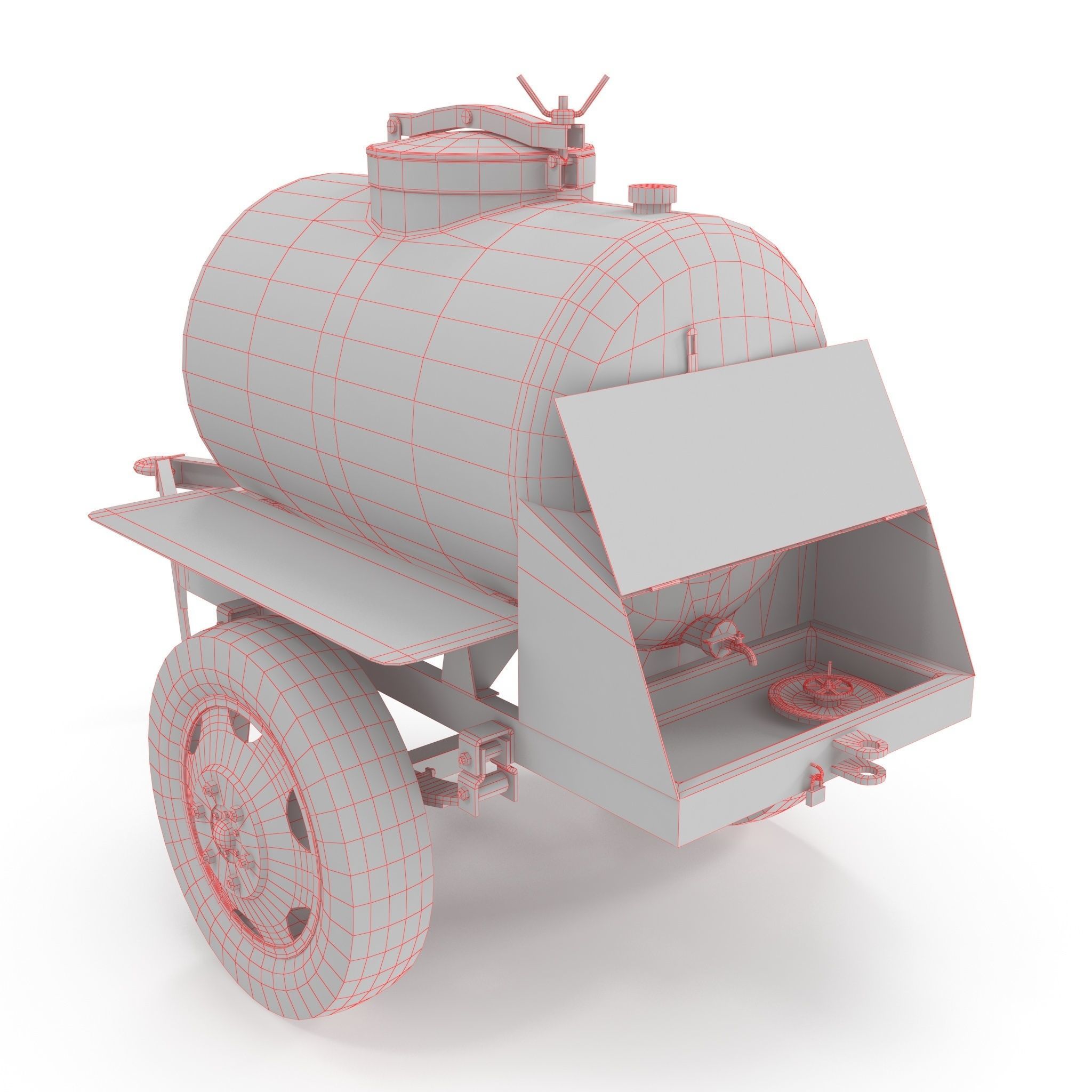 Barrel trailer for kvass and beer Low-poly 3D model_3