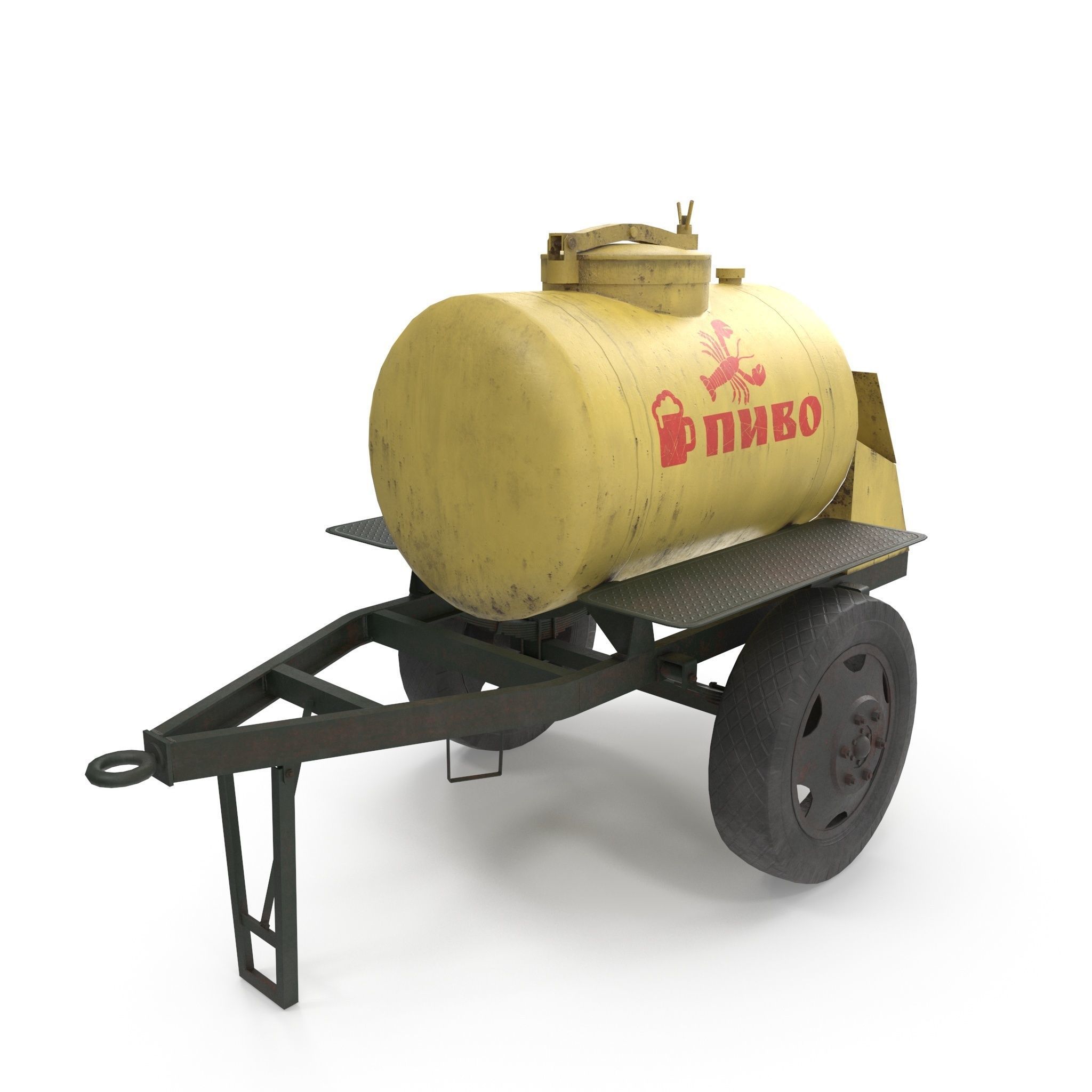 Barrel trailer for kvass and beer Low-poly 3D model_6