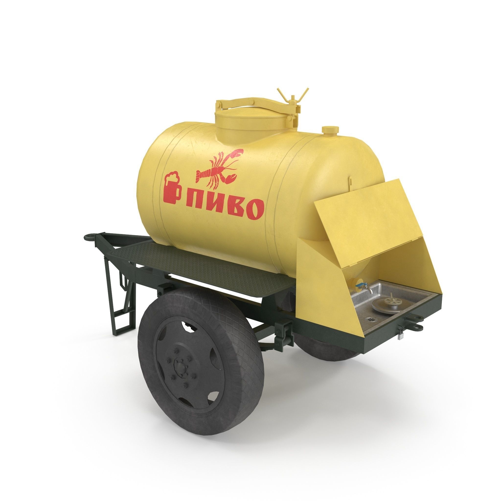 Barrel trailer for kvass and beer Low-poly 3D model_10