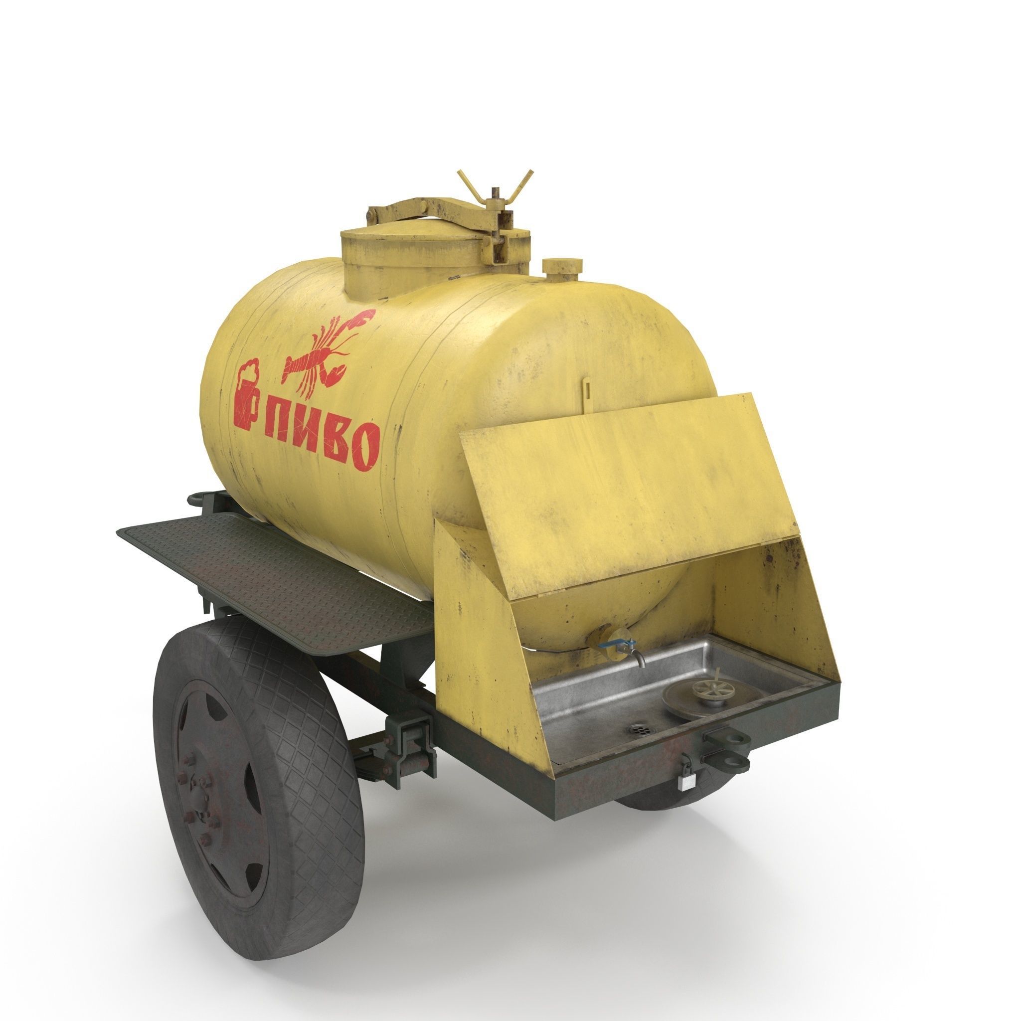 Barrel trailer for kvass and beer Low-poly 3D model_5