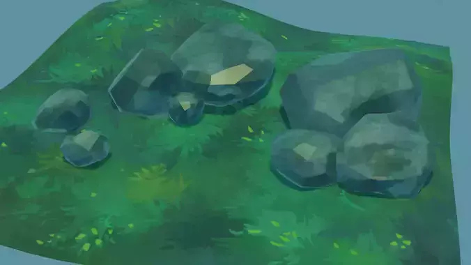 Ghibli style low poly rocks