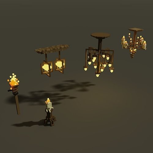 Voxel Medieval Lightning  Low-poly 3D model