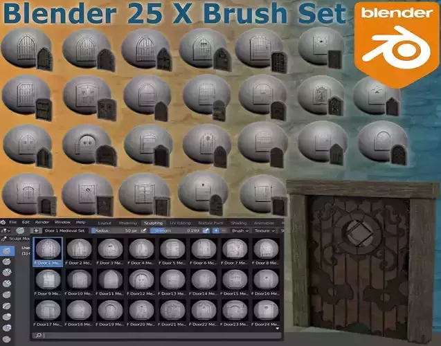 Blender Brush Medieval Door Set