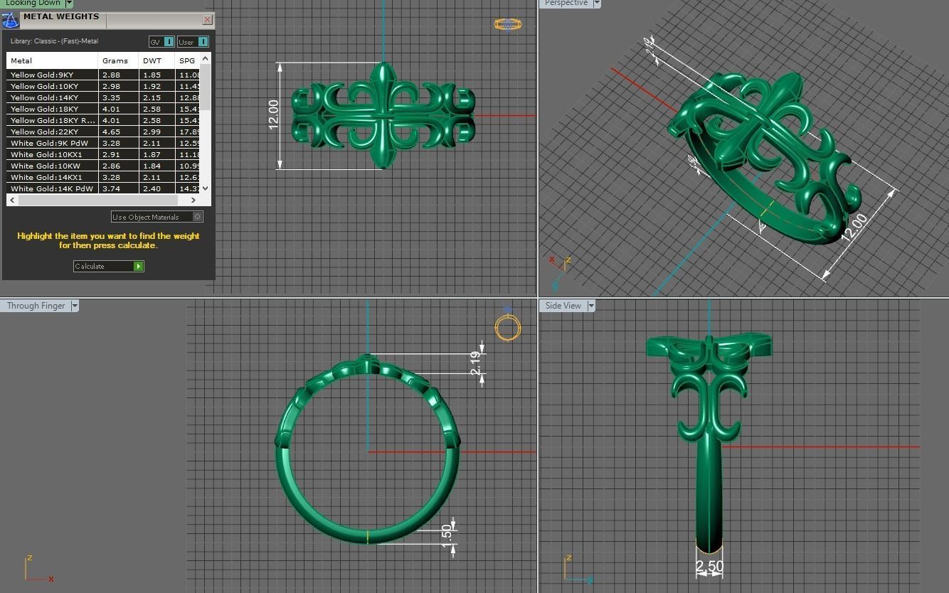 golthic gold ring  3D print model_2