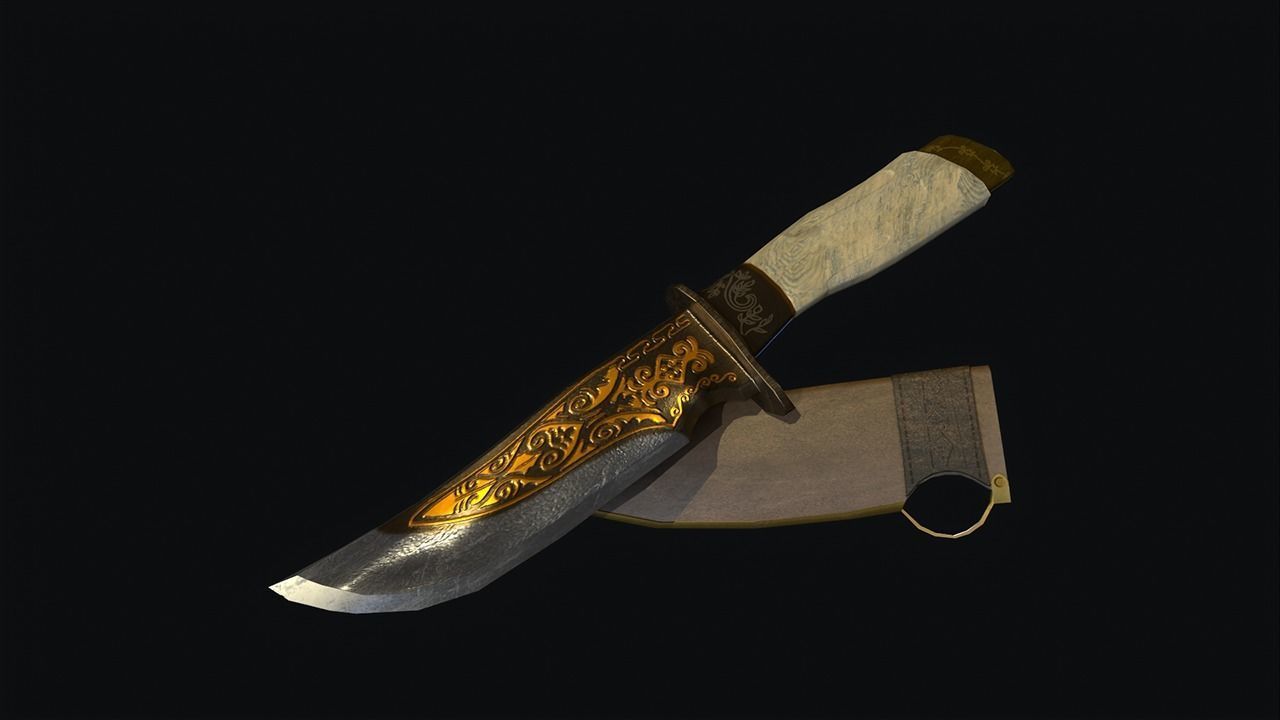 Engraved Knife  Low-poly 3D model_2