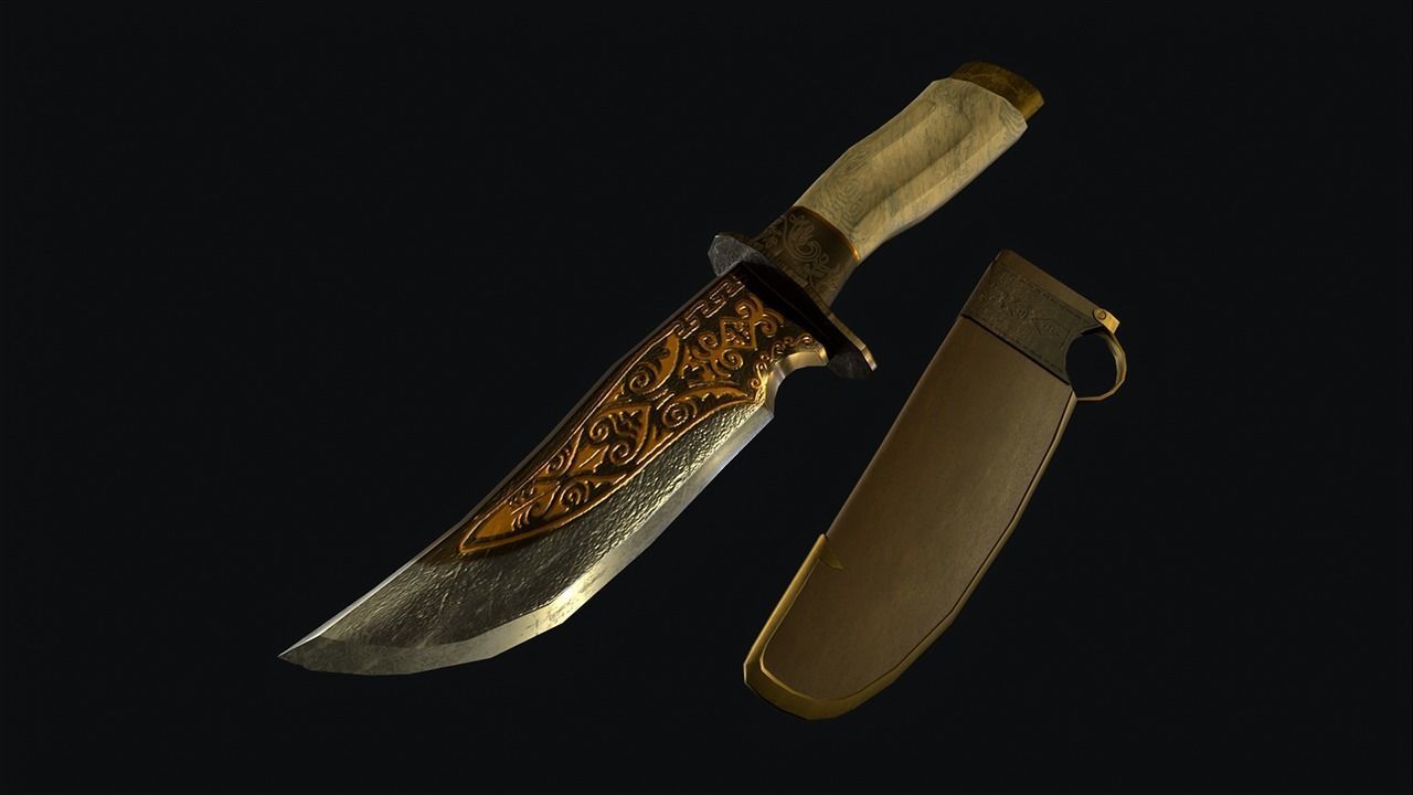 Engraved Knife  Low-poly 3D model_7