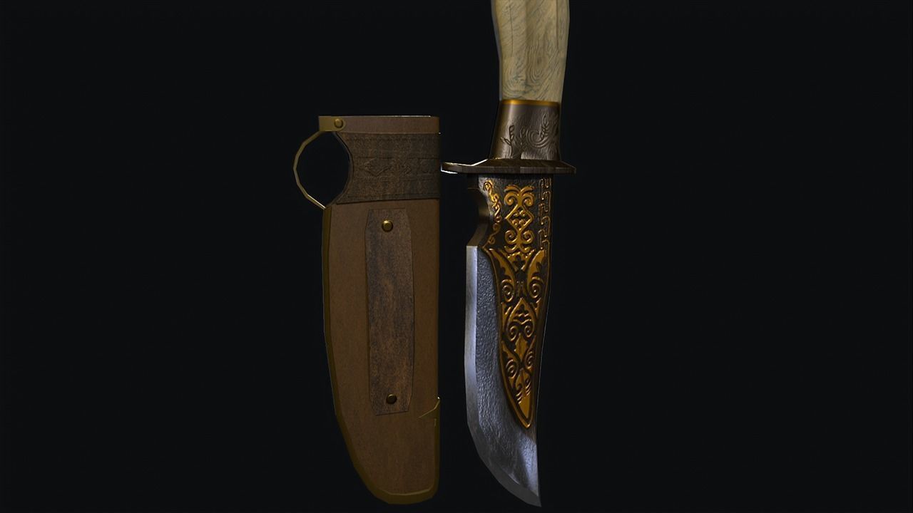 Engraved Knife  Low-poly 3D model_3