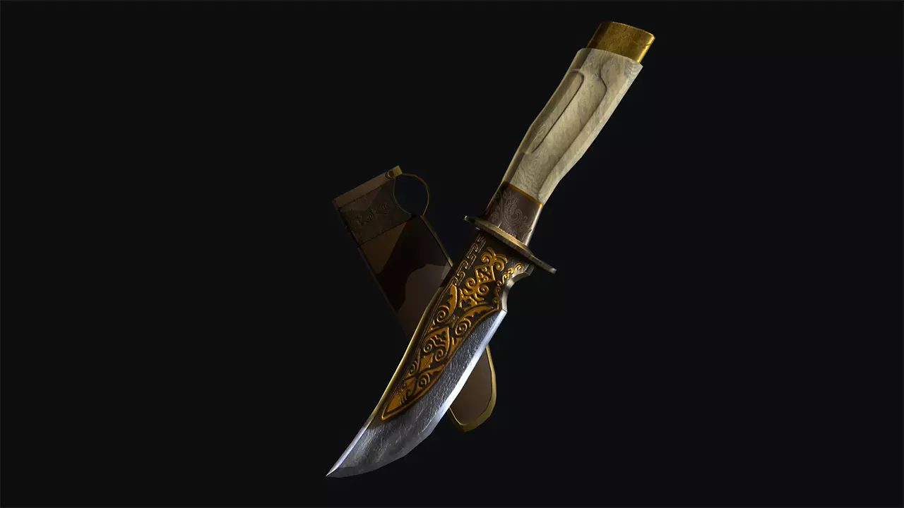 Engraved Knife  Low-poly 3D model_0