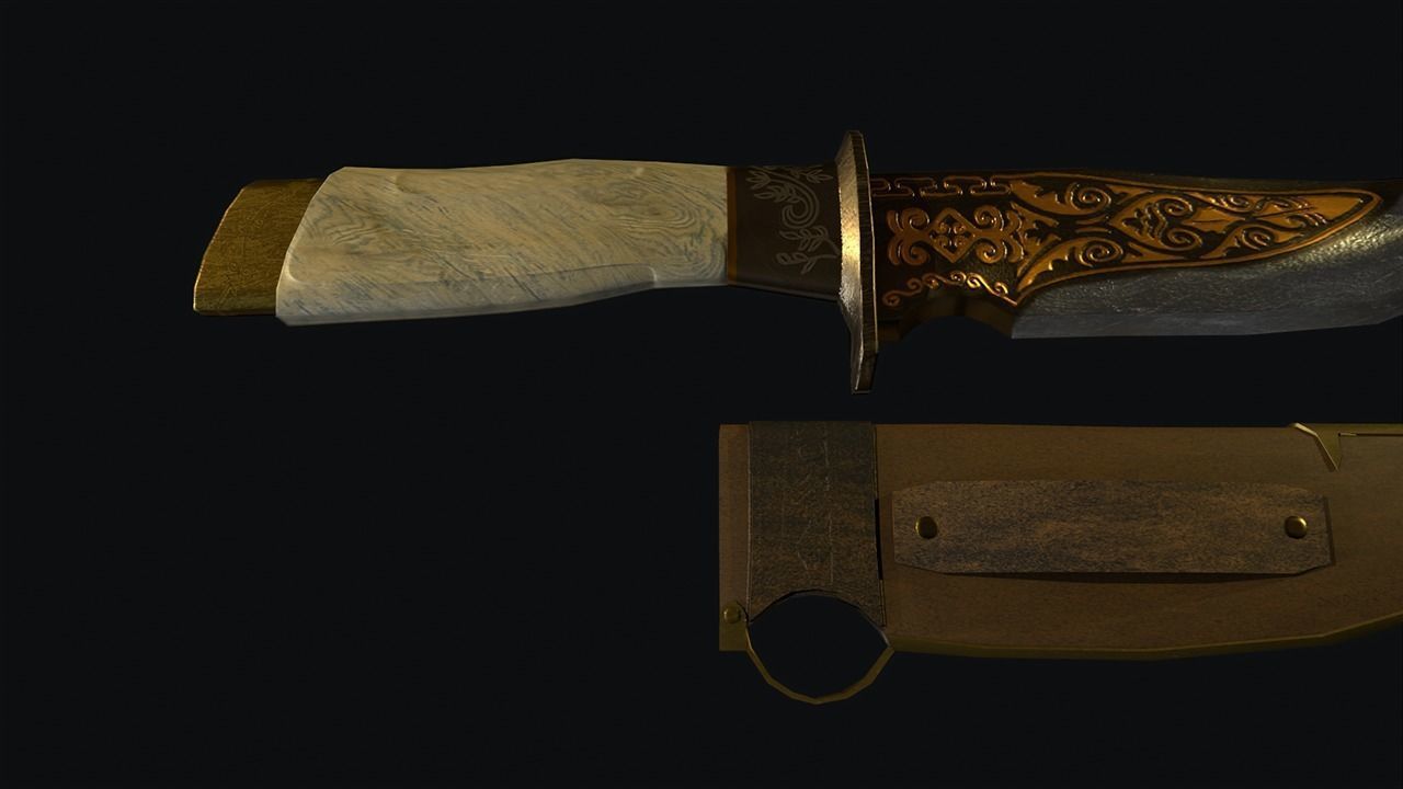 Engraved Knife  Low-poly 3D model_5