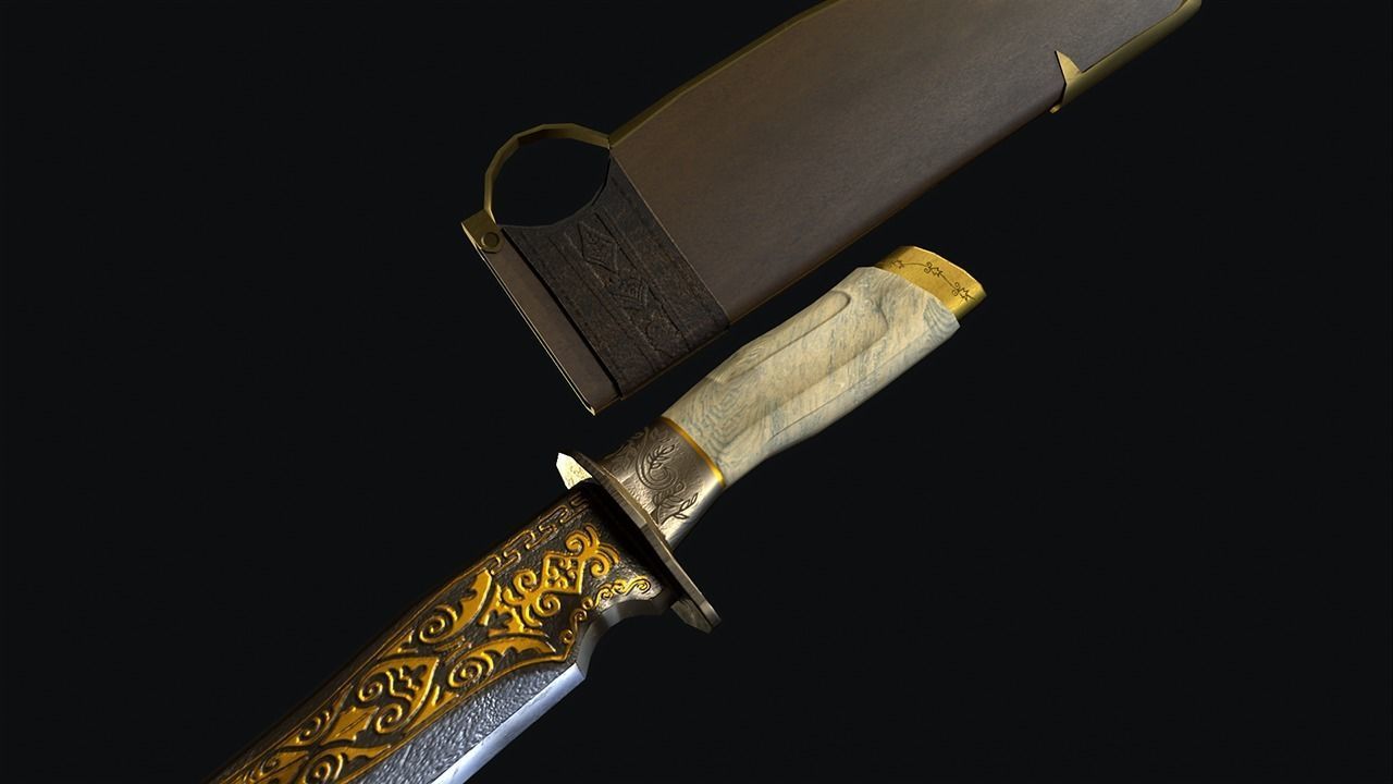 Engraved Knife  Low-poly 3D model_8