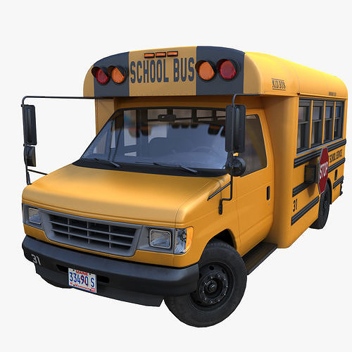 American school mid bus Low-poly 3D model