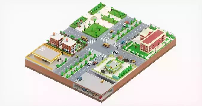 Isometric cartoon street 3d model