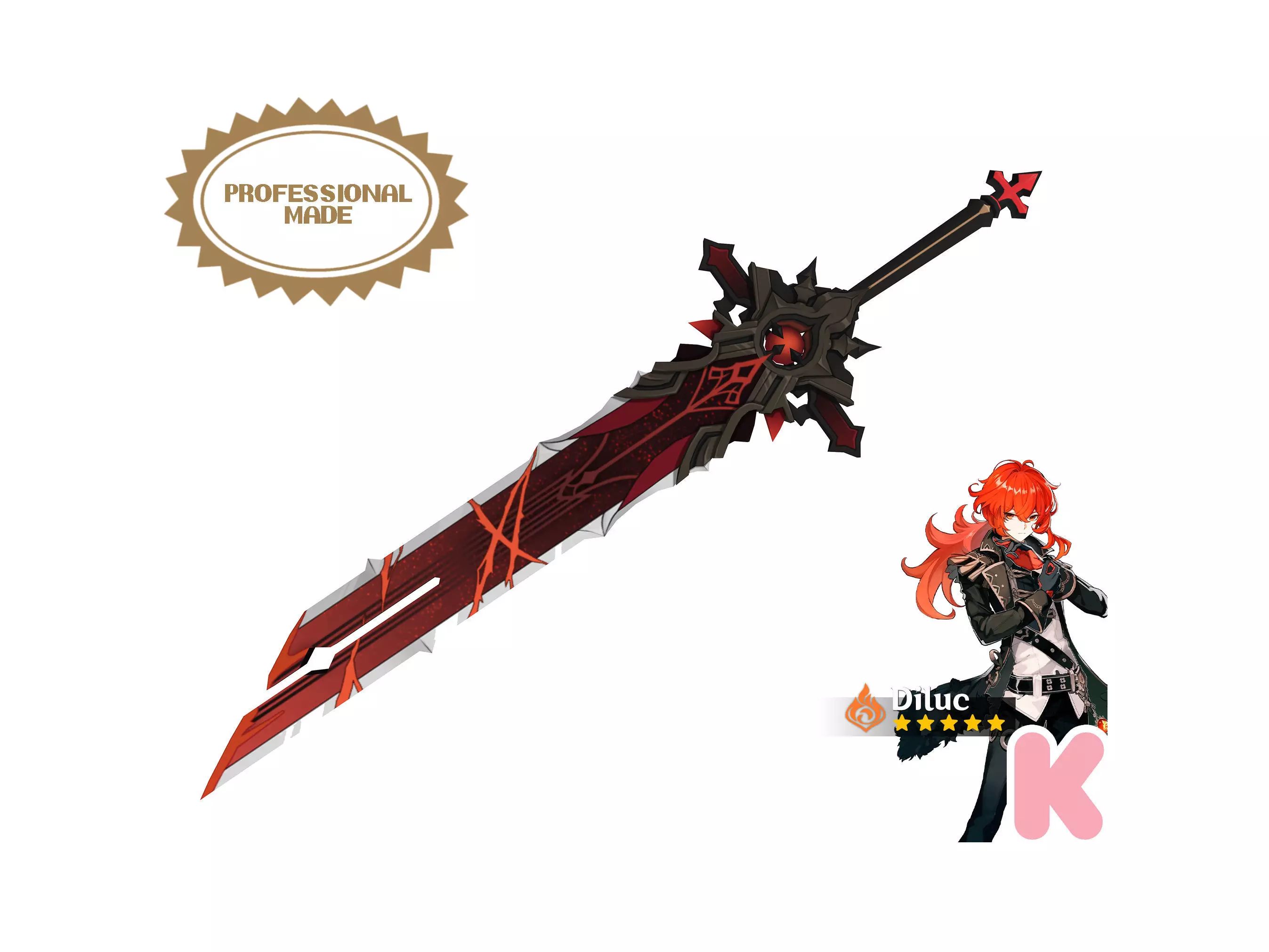 Wolfs Gravestone Sword - Diluc Cosplay - Genshin Impact Cosplay 3D print model_0