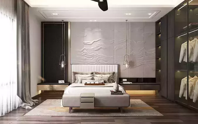 Modern black wood chinese style bedroom