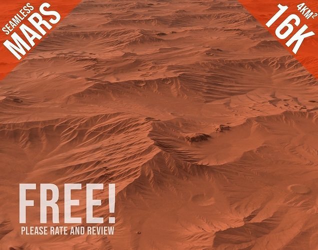 16K Seamless Mars Landscape Terrain - Smooth Erosion Free low-poly 3D model