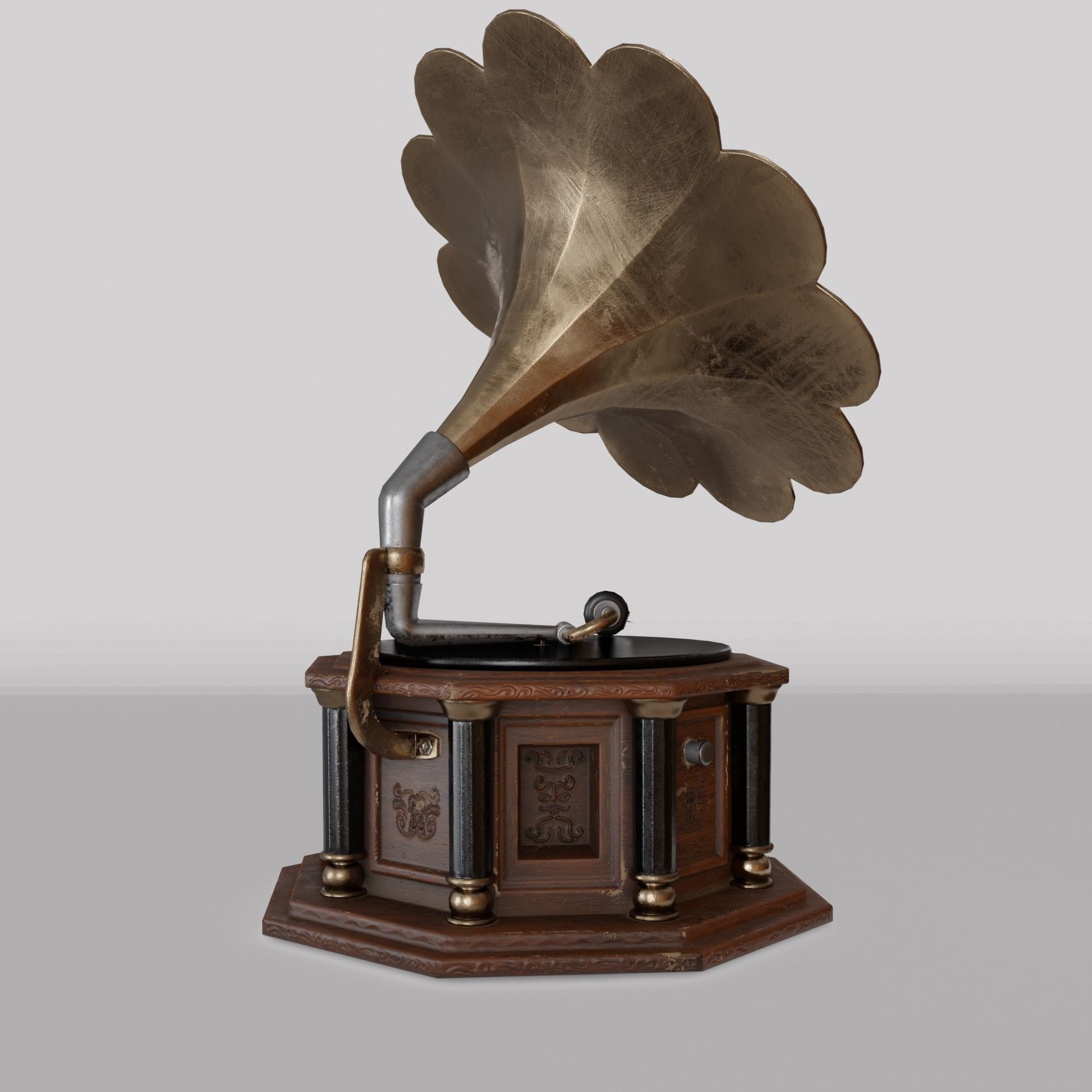 Gramophone antique Free low-poly 3D model_4