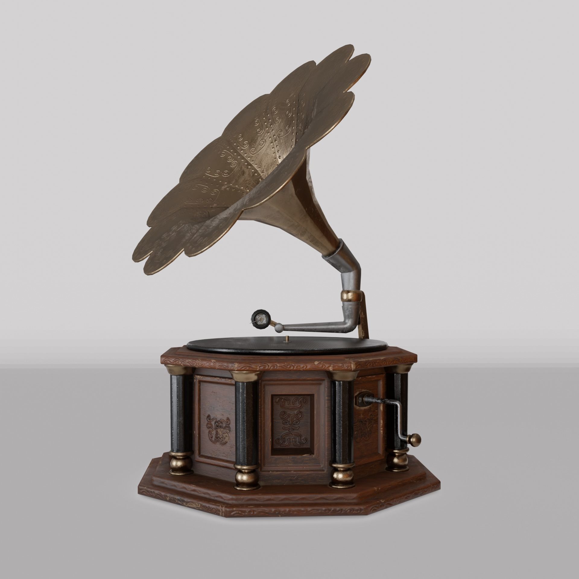 Gramophone antique Free low-poly 3D model_6